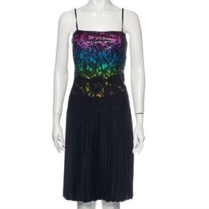 Christopher Kane Sequin Pleated Lace Rainbow Dress Size 12